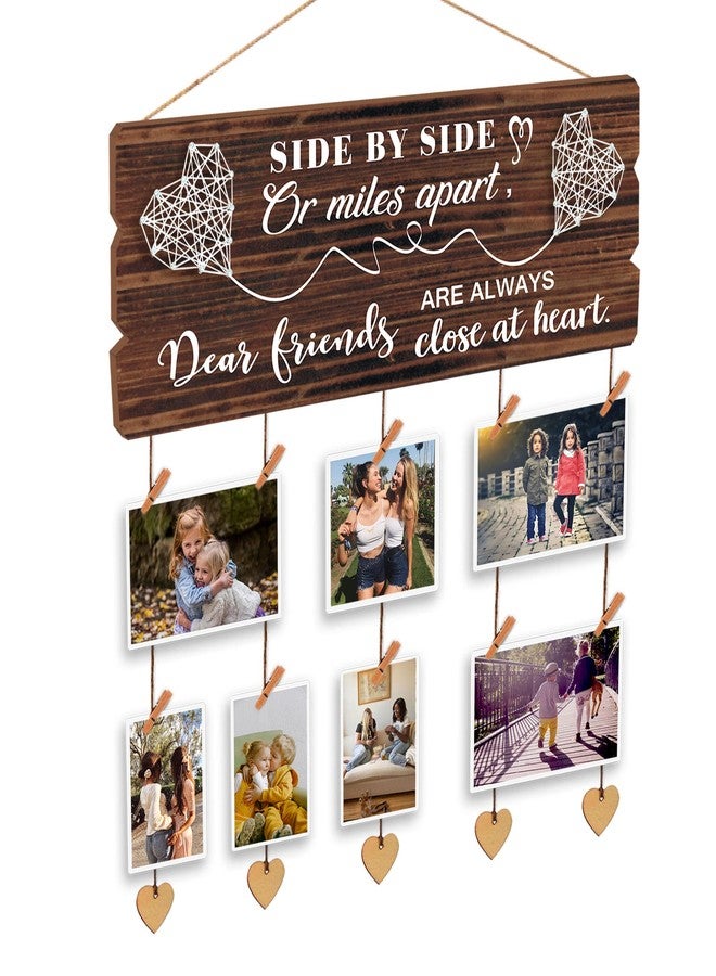 Buecasa Gifts for Best Friends Women Female BFF Sister - Long Distance Picture Clothespin Display Board with Twine and Pendant 15.8x6.0 Inches - Image 1